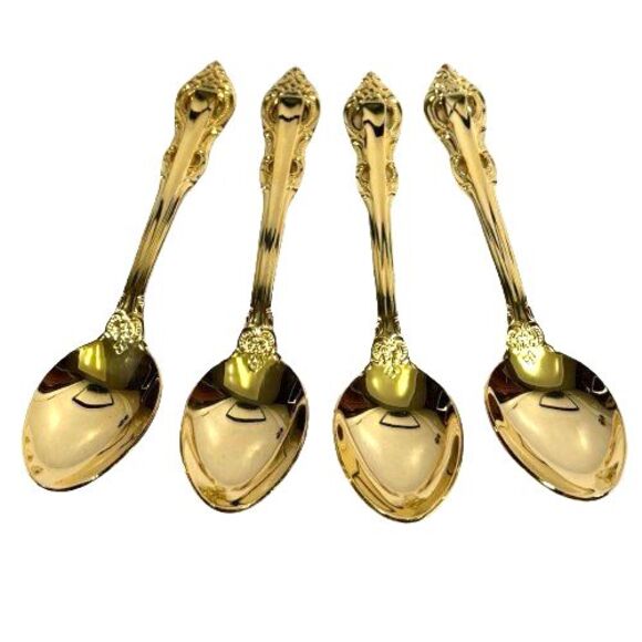 Set of 4 Four Towle Supreme KING ARTHUR GOLD Electroplate Teaspoons 6 1/8" - Picture 8 of 10